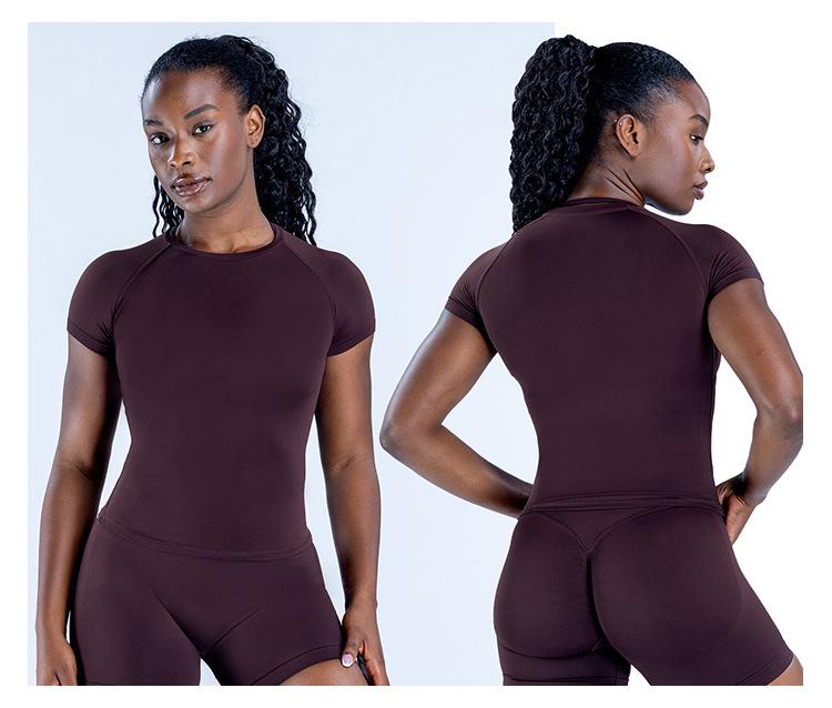 DFYNE Damen nahtloses hoch elastisches feuchtigkeitsableitendes kurzärmeliges Sport-T-Shirt