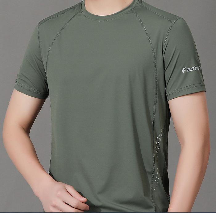 Didelio dydžio „Ice Silk“ marškinėliai trumpomis rankovėmis, skirti greitai džiūstantiems vyriškiems drabužiams, vasarinis kvėpuojantis elastinis kūno rengybos kostiumas, „Top Running“ sportiniai marškinėliai