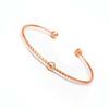 Creative Matte Texture Round Bead Bangles for Women with Stylish Copper Plated Rose Gold Opening Bracelets Zircon Gift