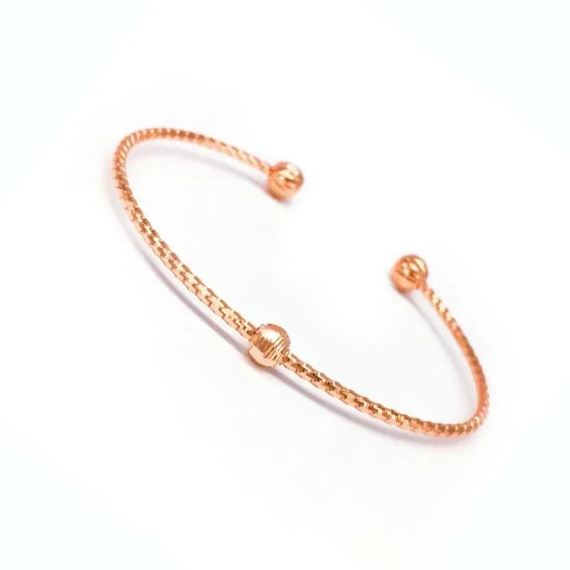Creative Matte Texture Round Bead Bangles for Women with Stylish Copper Plated Rose Gold Opening Bracelets Zircon Gift