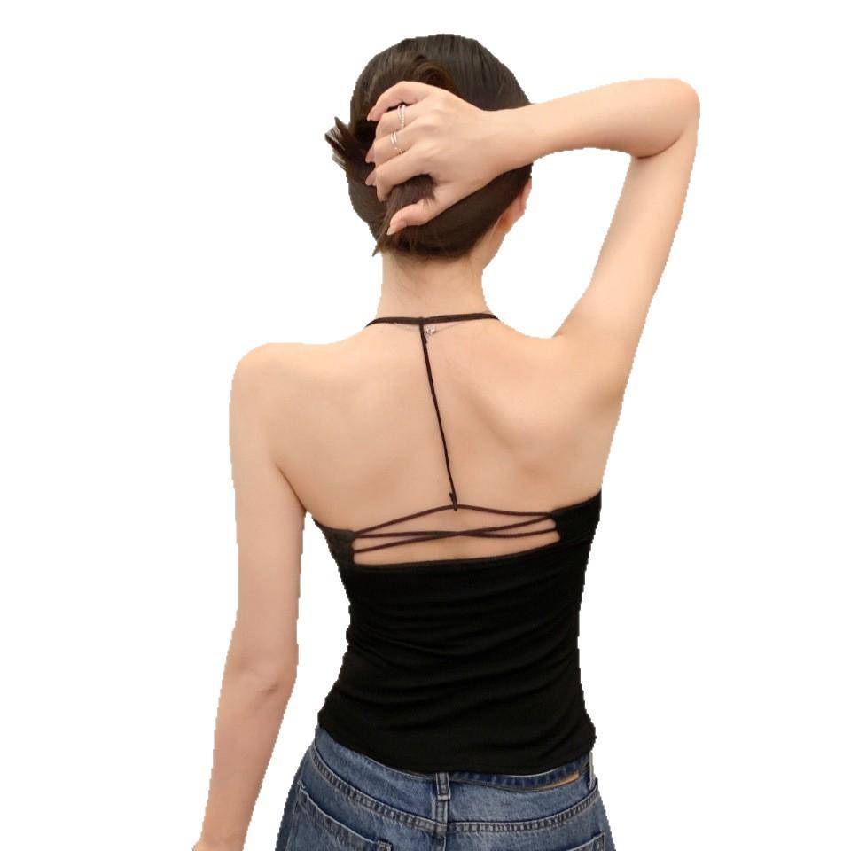 #Summer new pure desire sexy beaded sling vest slim one-piece chest pad versatile top