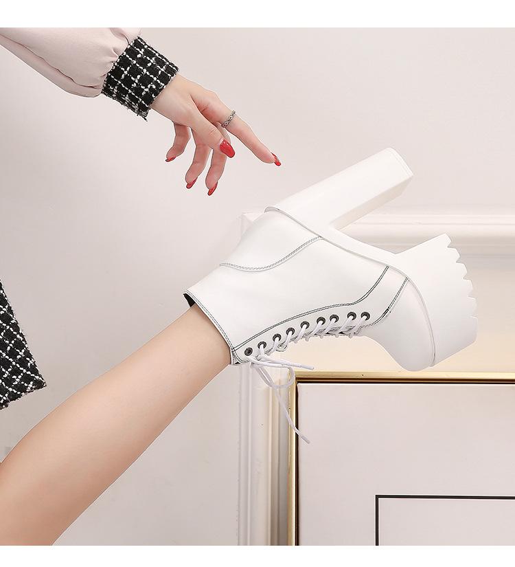 2025 Thick Heel Shoes Autumn New Super High Heel Waterproof 15CM Thick Boots High Lace-up Roman Women's Shoes ZYW-659-15