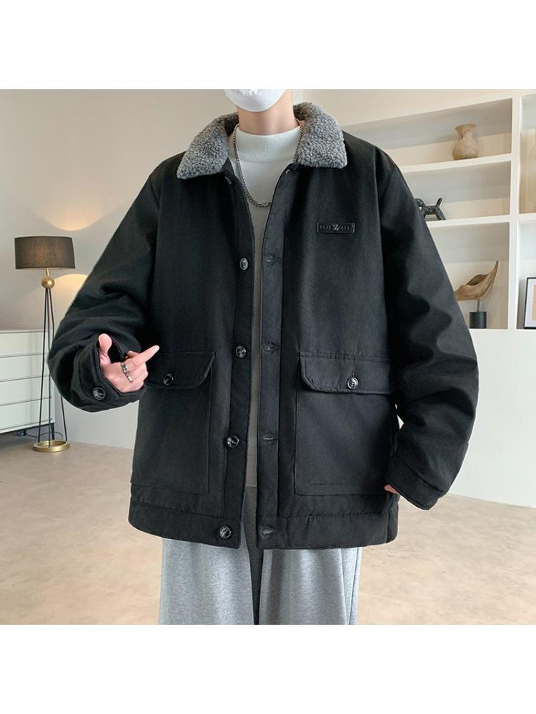 Мужской кардиган-жакет большого размера с лацканами - Американский стиль осенне-зимняя повседневная верхняя одежда с длинным рукавом M чёрный 3790₽