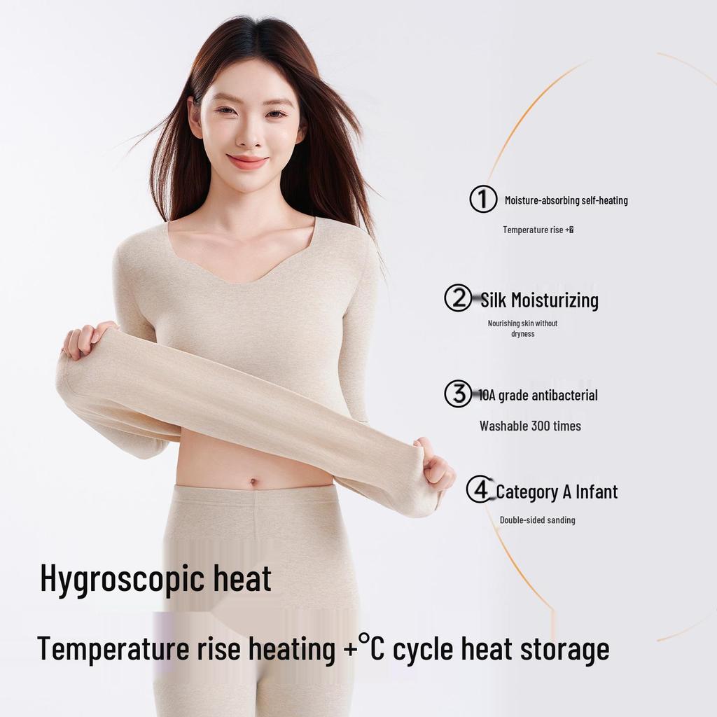 Women's 2025 Seamless Fleece-Lined Antibacterial Turtleneck & Pants Set - Warm Winter Long Johns