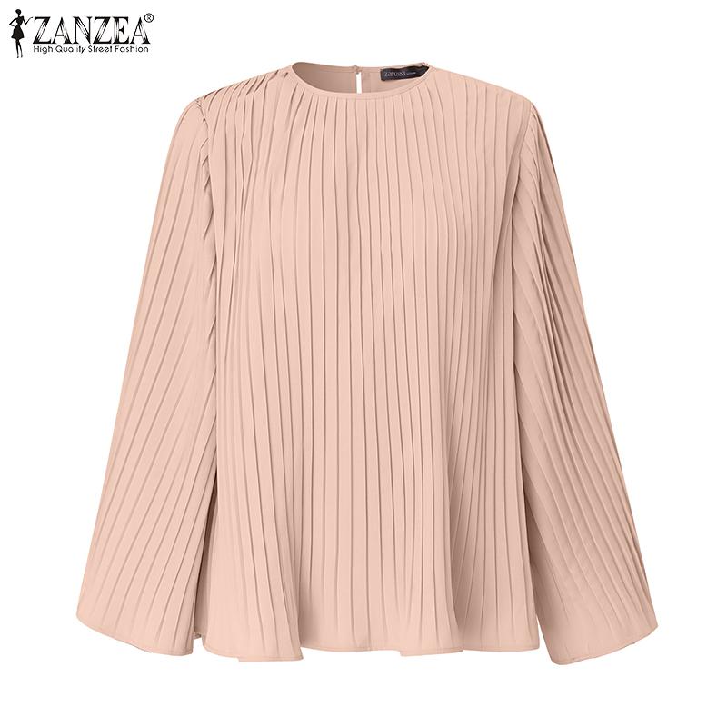 ZANZEA Women Long Sleeve Pleated Blouse and Pants Casual Two Piece Suit Sets