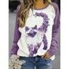 Damen Herbst und Winter 3D-Druck Rundhals Langarm T-Shirt Mode Vielseitig Trend Atmungsaktiv Lässig