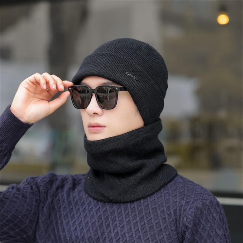 Autumn and winter hats men's knitted hats, fleece thickened wool hats, men's cycling ear protectors, pullovers, scarf sets.