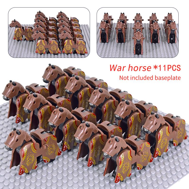 MOC Kreativ Mittelalterliches Pferd Rom Kommandant Spartanische Ritter Gruppe Burg Tiere Figuren Bausteine Steine Spielzeug Für Kinder