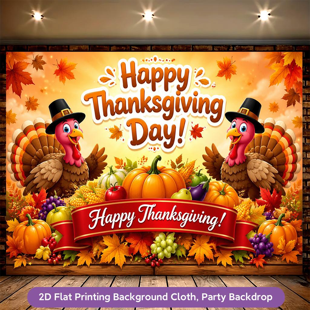 One 2D flat-print background banner and a polyester banner decoration for the joyful Thanksgiving celebration partyzyc