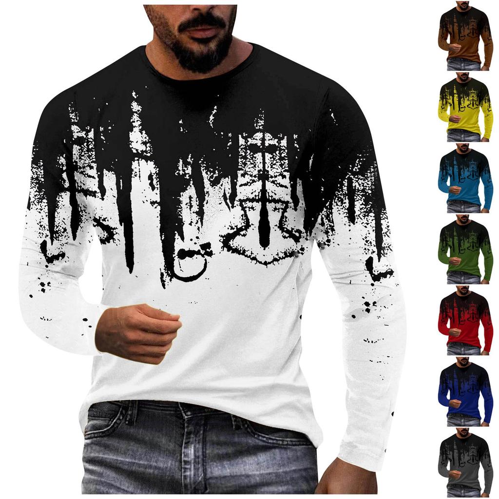 Pánská móda Ležérní vánoční košile s dlouhým rukávem a výstřihem do O s potiskem, halenka