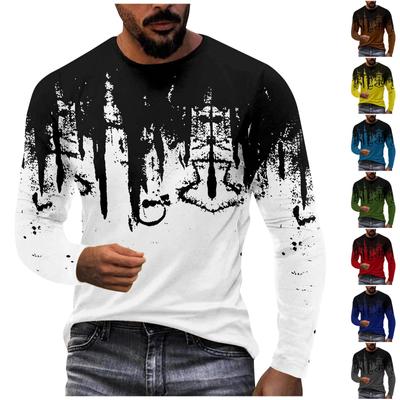 Men's Fashion Casual Christmas Printed Long Sleeve O-Neck Shirts Tops Blouse