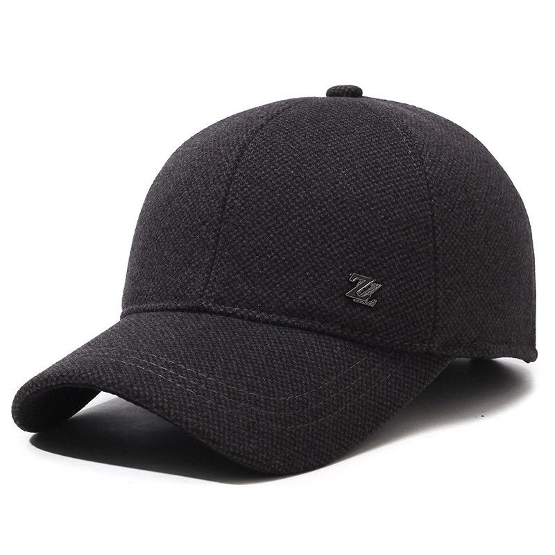 Hat Men'S Seasonal Wool Baseball Cap Versatile Middle-Aged And Elderly Fleece Warm Cap Dad'S Ear Protector Cap