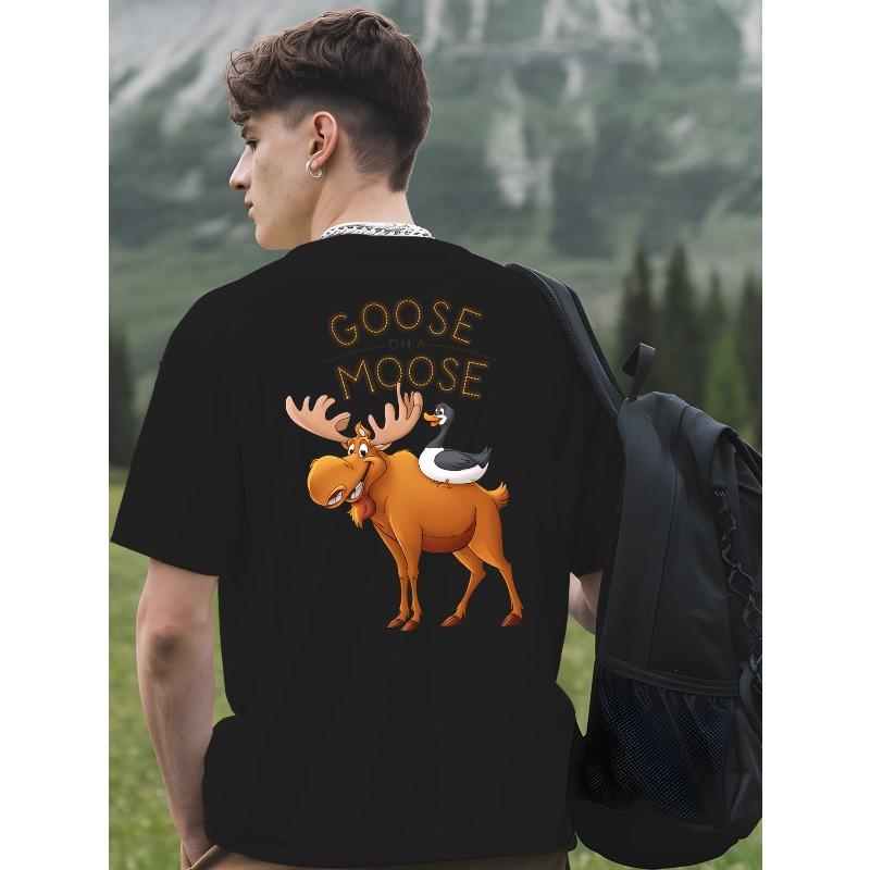 

Goose On A Moose Men s T-shirts classic versatile round neck back printed shirt, suitable for basketball, a must-have Men s summer outfit in the gym 2XL чёрный