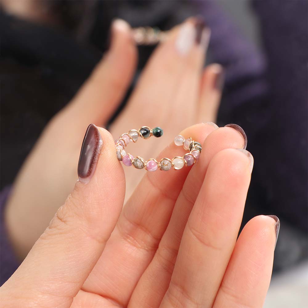 3PCS Finger Jewelry Colorful Beads Ring Light Luxury Opening Ring Vintage Round Bead Ring  Girl