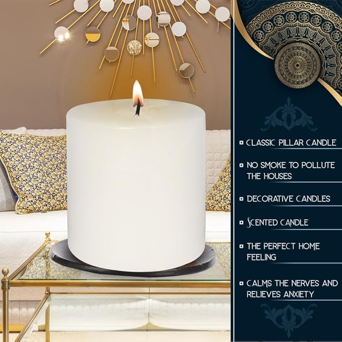 Paraffin Wax Scented Pillar Candles for Home Décor Smokeless & Dripless Candle (Tea Rose - Wt) Set of 3