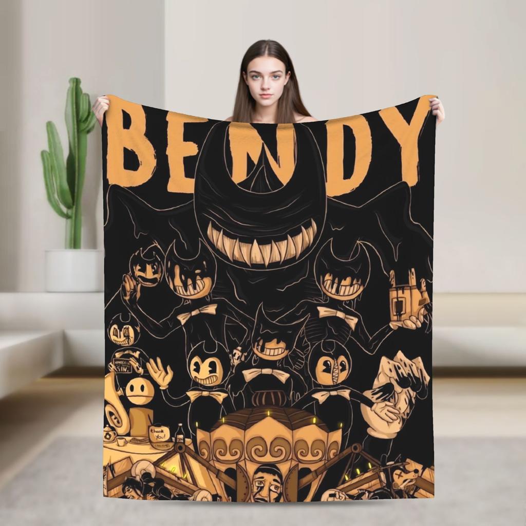 Bendys Horror Game Inked Machines Fashion Blanket Puzzle Fuzzy Funny Warm Throw Fashion Blanket for Home Spring Autumn Couch