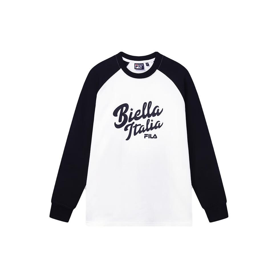 FILA American Style Sweatshirt Autumn Printed Letter Splicing Round Neck Pullover Retro Sweatshirt Unisex sweatshirt Coconut-White F11U339205FIV