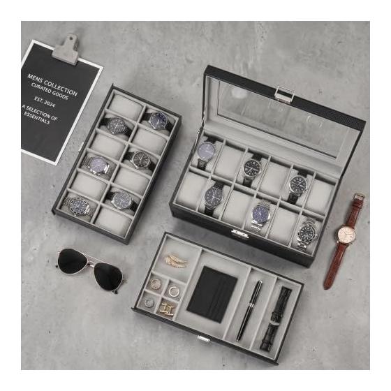 Used ProCase 3 Tier Watch Case Holds 24 Pieces Large Capacity Drawer Glass Top Jewelry Organizer - Black ym 07f23d76
