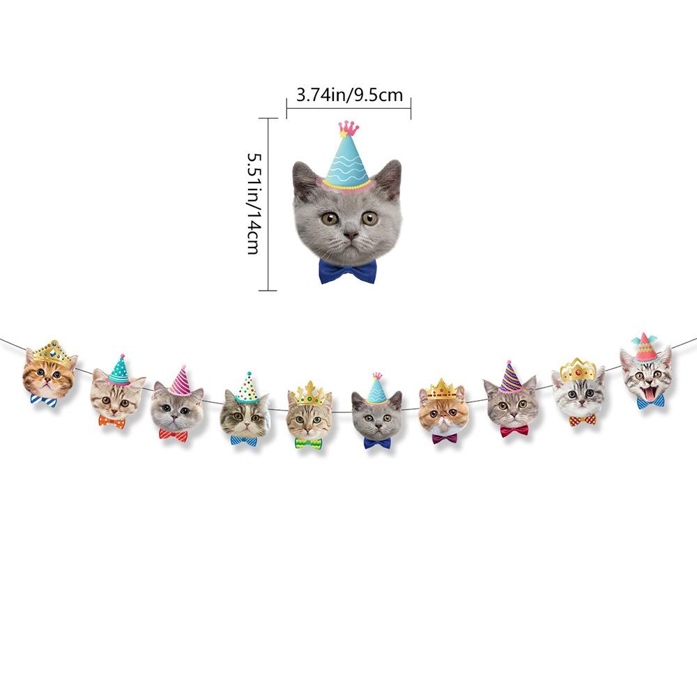 

Animal Themed Pet Cat Party Banner Cartoon Cat Mixed Pattern Birthday Party Decoration Multicolor Birthday Party