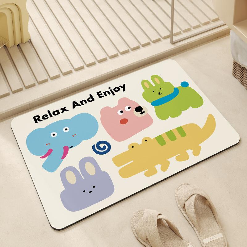 VIKAMA Cartoon Little Monster Diatomite Carpet for Bathroom Quick Absorbent and Drying Anti-Slip Floor Pad for Toilet Home Decor