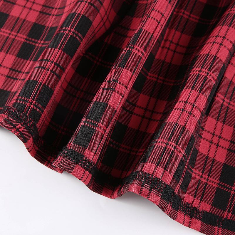 Women Aline Y2k Gothic Plaid Mini Dresses Grunge Punk Bandage Skinny Emo Party Dress Short Sleeve Summer Streetwear