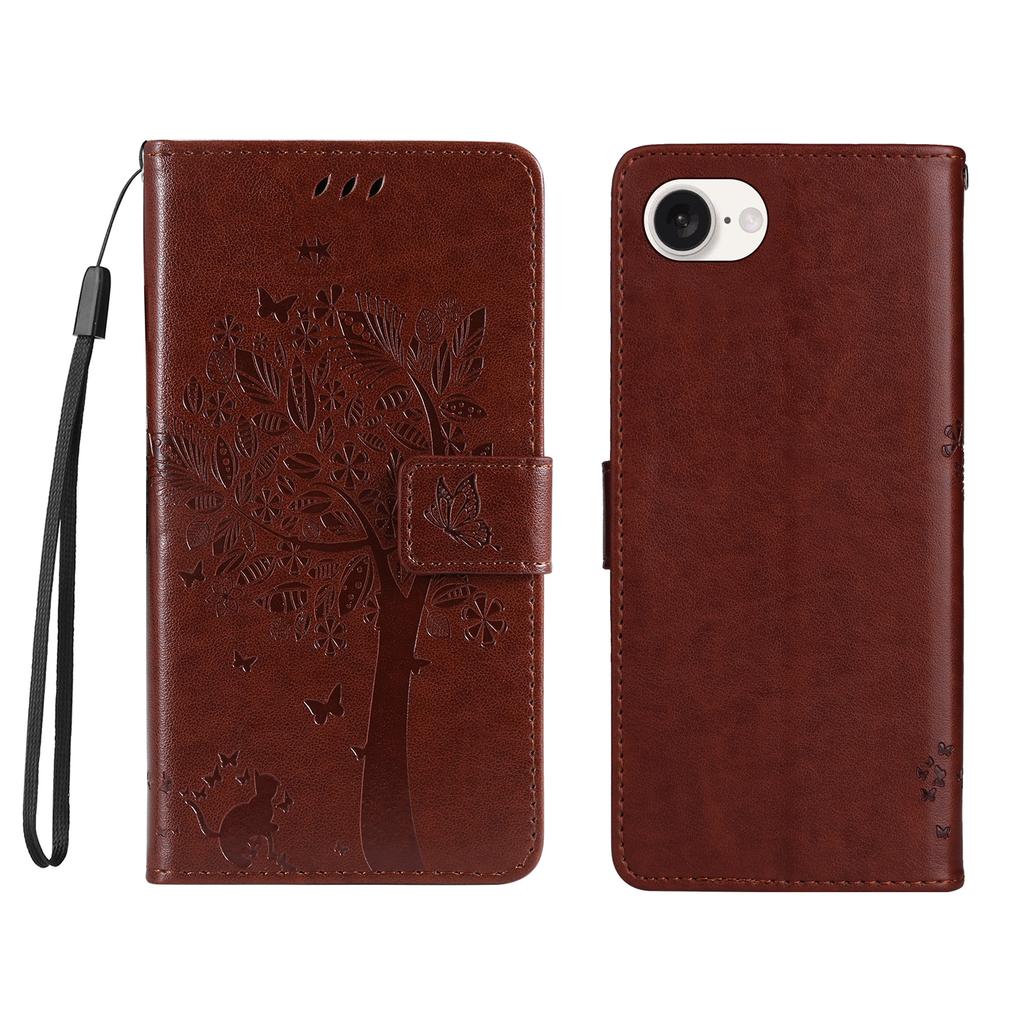 For iPhone 16e Phone Case with Stand Cat Tree Pattern Leather Wallet Mobile Cover