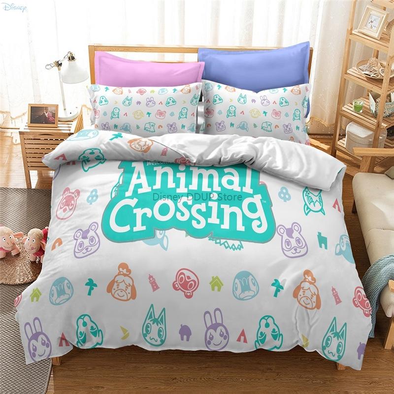 Animal Crossing Games Pattern Bedding Set Cartoon Print Duvet Cover Set with Pillowcase Twin Full Queen King Size Bedclothes