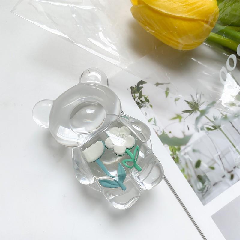 Creative Japanese Flower Transparent Bear Phone Airbag Bracket Korean Ins Desktop Stable Support Portable Telescopic
