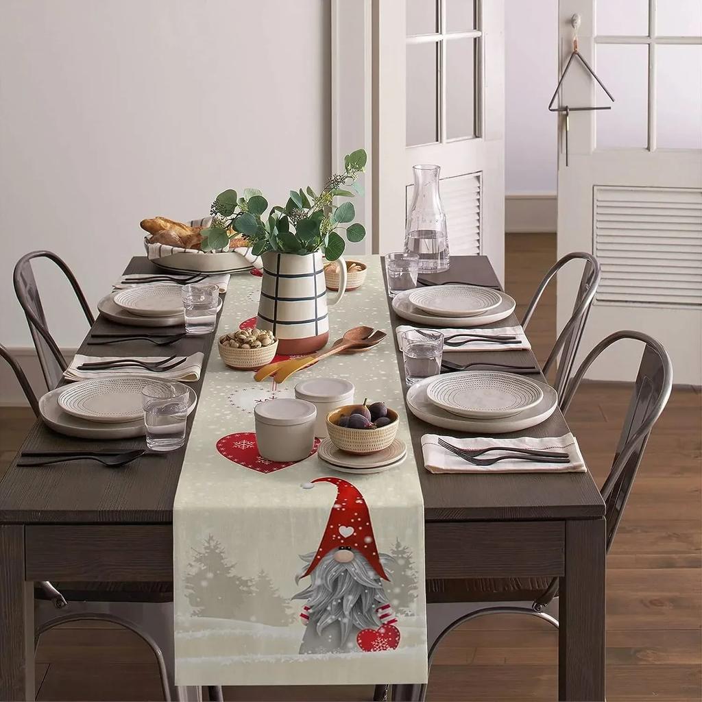 Christmas Gnome Snowflake Love Heart Linen Table Runners Dresser Scarves Decor Reusable Kitchen Dining Table Runner Party Decor