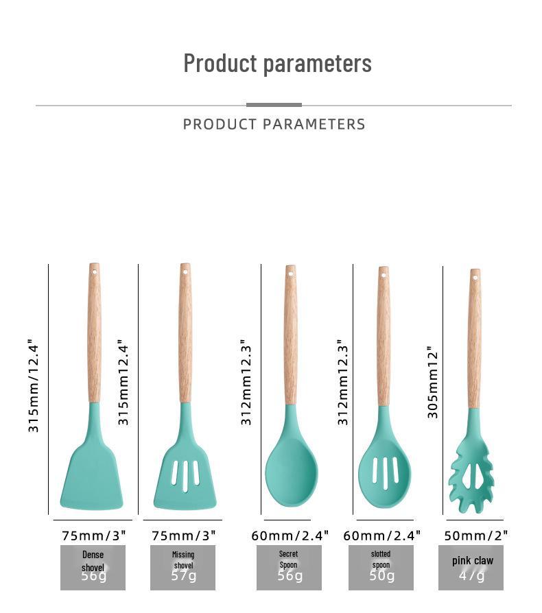 12-Piece Non-Stick Silicone Kitchen Utensil Set with Wooden Handles - High-Temperature Resistant Spoons and Spatulas