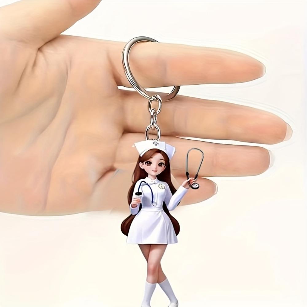 Elegant and Beautiful Acrylic Nurse Keychain - Medical Uniform Nurse Theme Keyring for Nurses Day Pendant Gift Souvenirs for Friends
