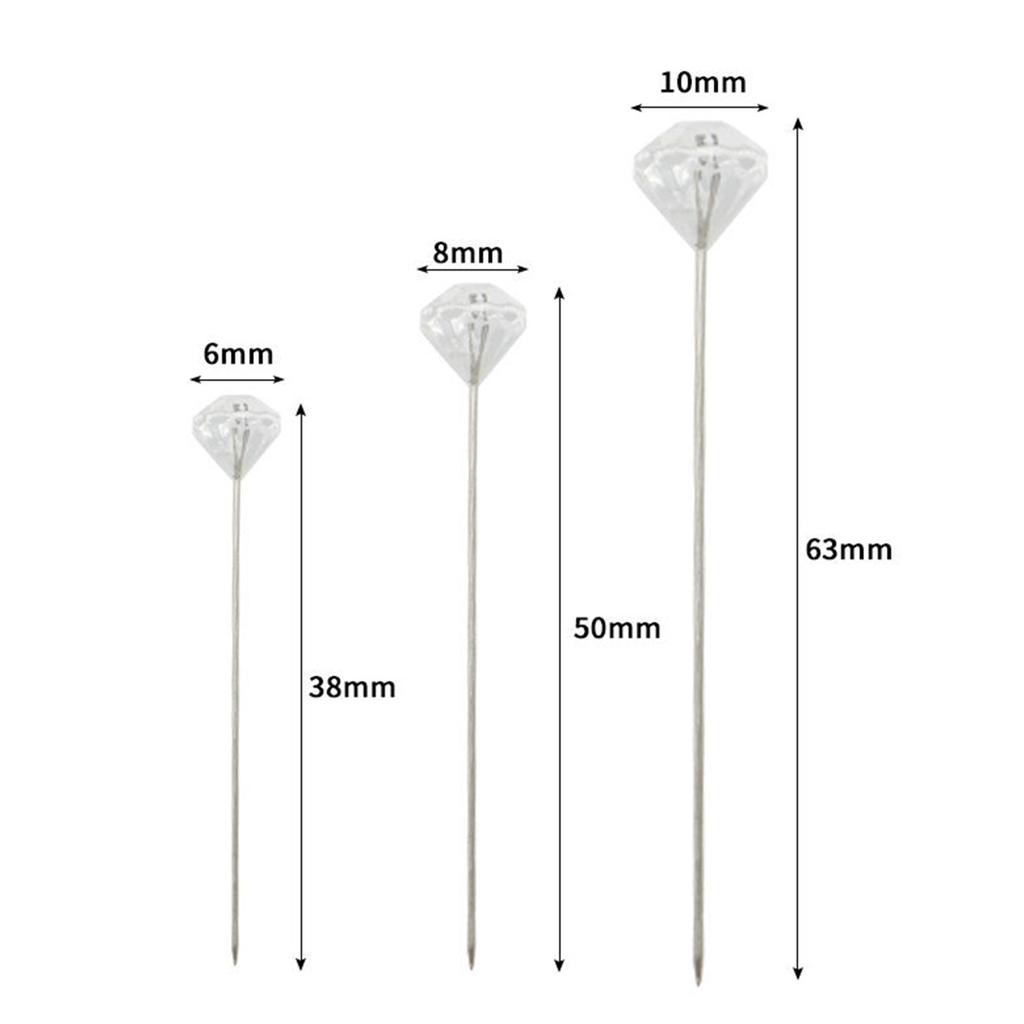 50/100Pieces Diamond Head Pushpin Transparent Map Pin for Cork Board Sewing Pins for Fabric Clothing DIY Sewing Crafts