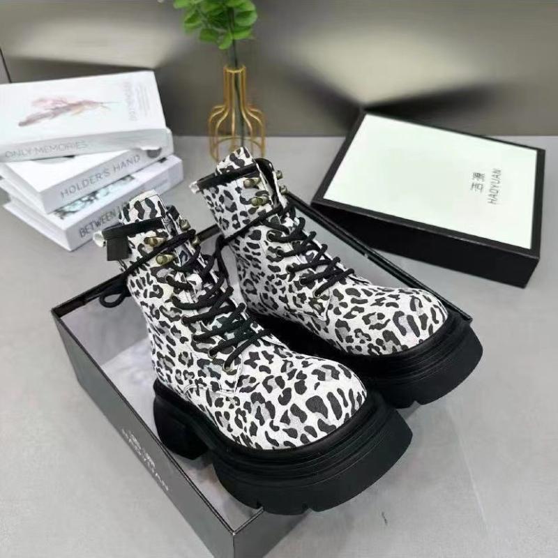 Stiefel Frau Trend Motorrad Leopardenmuster Damenstiefel Neu High-End Beliebt Knöchelstiefel Dickbesohlt Komfort Damenschuhe