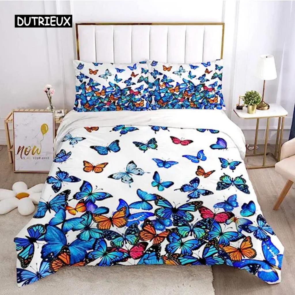 

Пододеяльник с радужной бабочкой, розовый цветок, пододеяльник для детей, комплект постельного белья для детей, мальчиков, девочек, подростков, покрывало для украшений EU single(135x200cm)