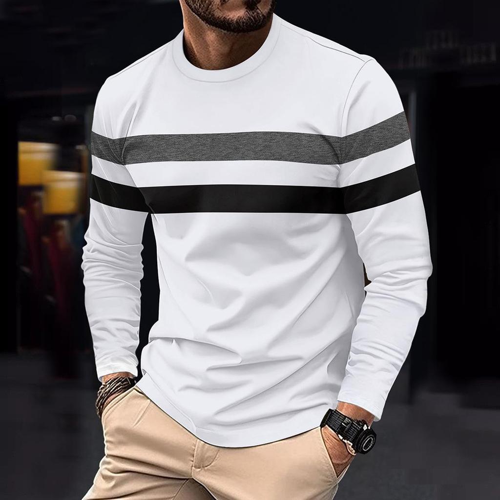Men's Color Block Casual Round Neck Long Sleeve Sports T-shirt