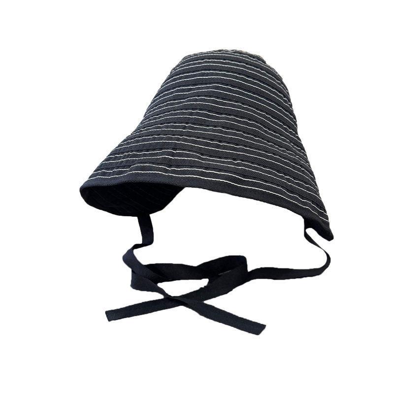 Summer Sun Protection Fisherman Hat For Women With Wide Brim And Striped Cotton Material