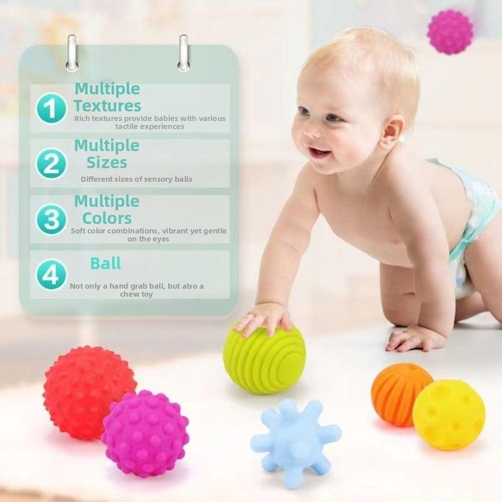 6Pcs Plastic Textured Multi Ball Set Activity Textured Soft Ball Montessori Toys  Travel Must Haves