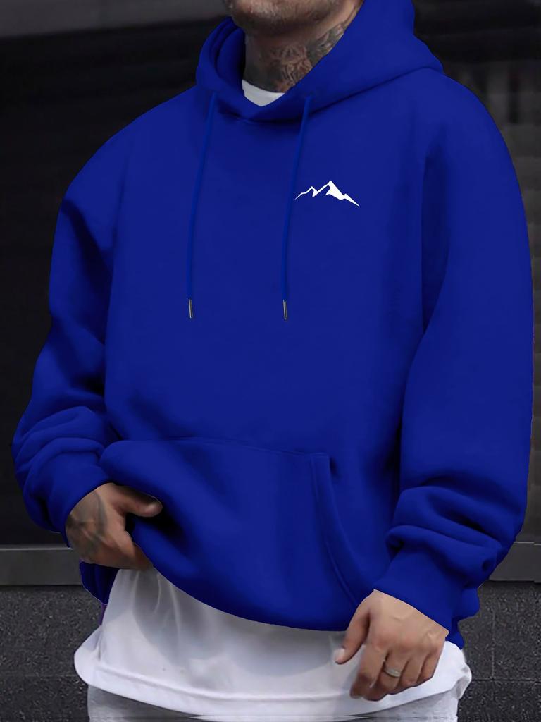 Men's Minimalist Mountain Peak Chest Print Hip Hop Sports Hoodie Simple Outdoor Loose Casual Sweatshirt