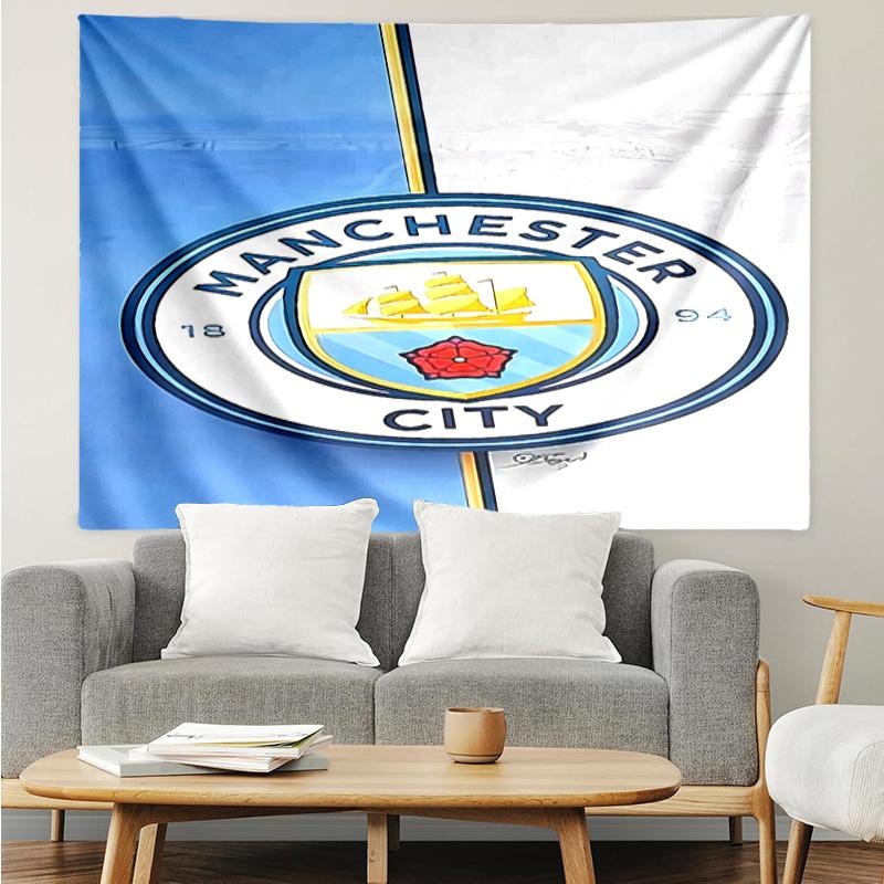 Manchester City Football Club Tapestry for Bedroom Aesthetic Classroom Tapestries Wall Hanging for Living Room Dorm Office,Ideal Creative Gift