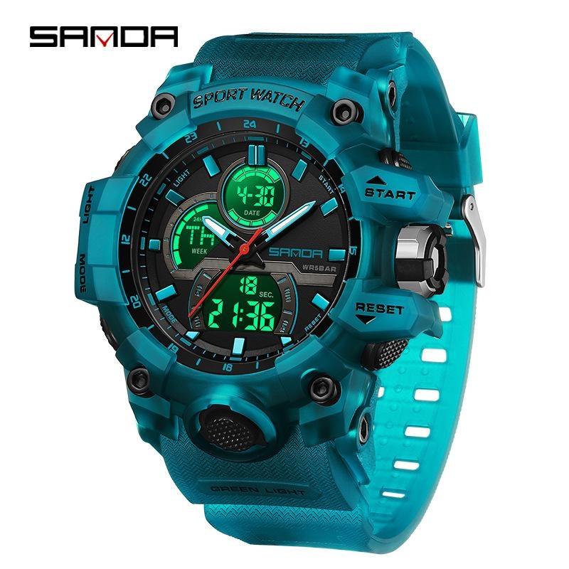 SANDA Multifunctional Military Watch for Men Dual Display Digital Waterproof Luminous Mens Wristwatches Quartz Clock Sport Watches