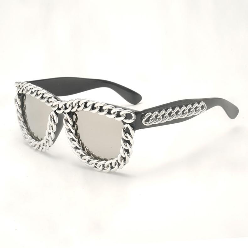 New European and American trend square glasses gold chain sunglasses pompous punk sunglasses party retro sunglasses