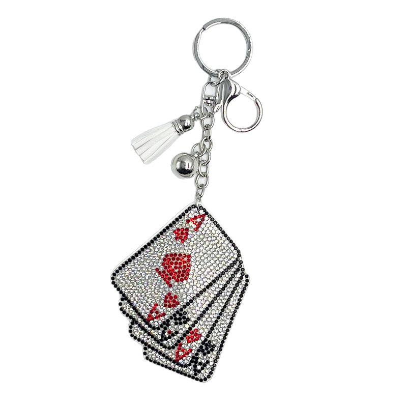 Rhinestone Poker Card Keychain with Diamond Tassel Pendant - Elegant Handbag and Car Accessory