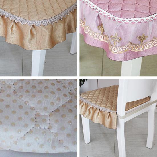 Chair Cushion with Lace Ruffle Quilted Non Slip Square Seat Pad Chair Protector with Elastic Strap for Dining Chairs Seat Office Chairs Back