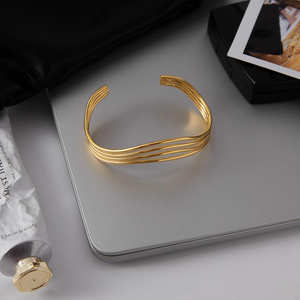 Distinctive Stainless Steel Metal Multi-layered Line Hollow Open Bracelet Bangle Fashion Women Trendy Jewelry Bijoux