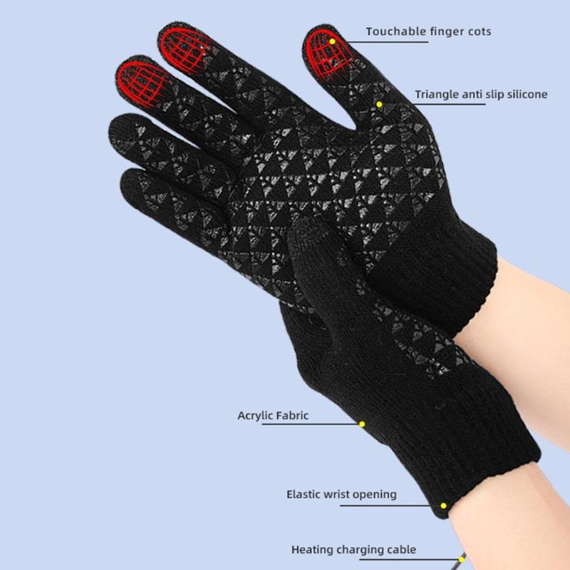 1 Pair USB Heated Gloves for Men and Women, USB Powered Heating Knitting Heating Mittens Winter Washable Hands Warmer
