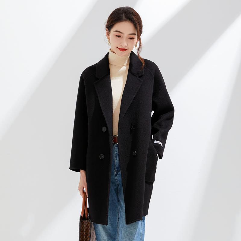 2025 Autumn/Winter Women's Double-Sided Cashmere Coat, Mid-Length, Suit Collar, Loose-Fit, 100% Pure Wool.