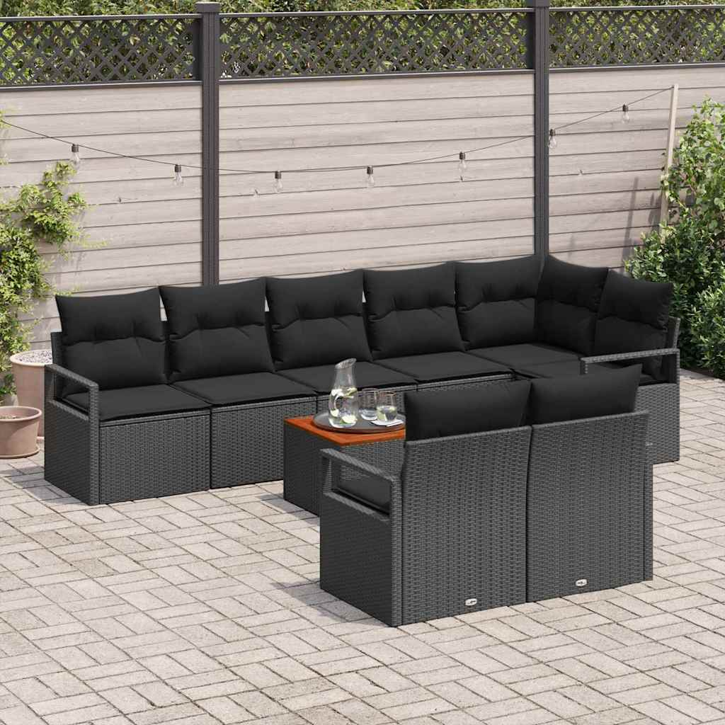 9 Piece Black Garden Sofa Set with Cushions