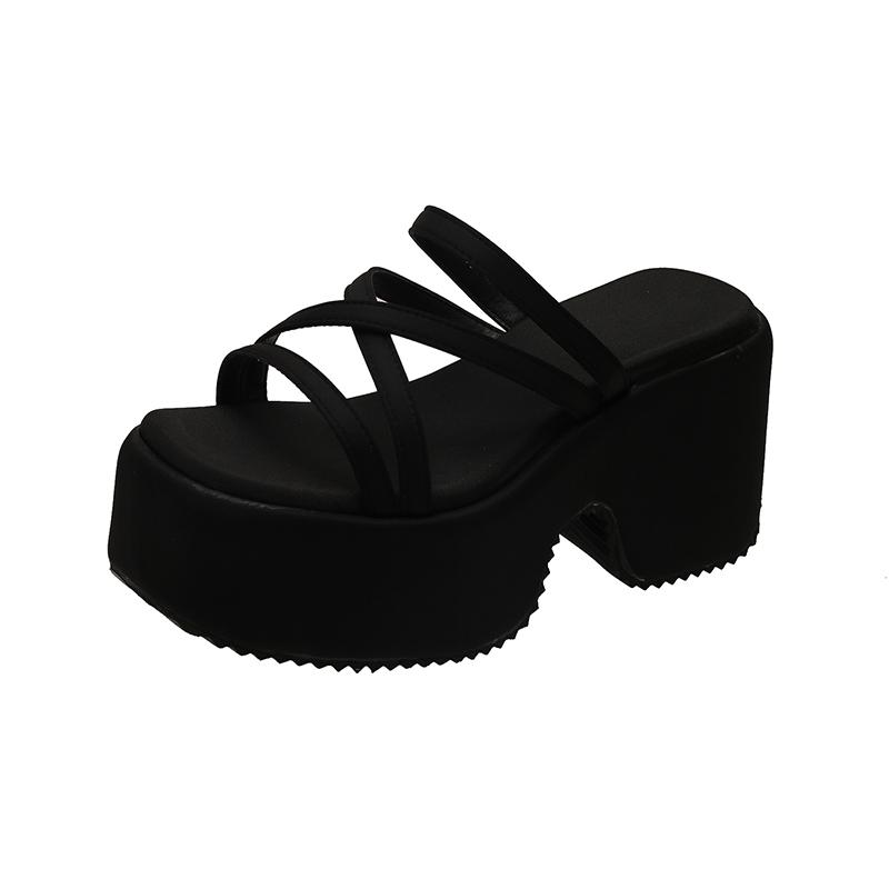 

Fashion 2025 Platform Slippers Women Square Toe Sandals High Heels Shoes Woman 2025 Trend Summer New Dress Sexy Slides Mujer 35 чёрный
