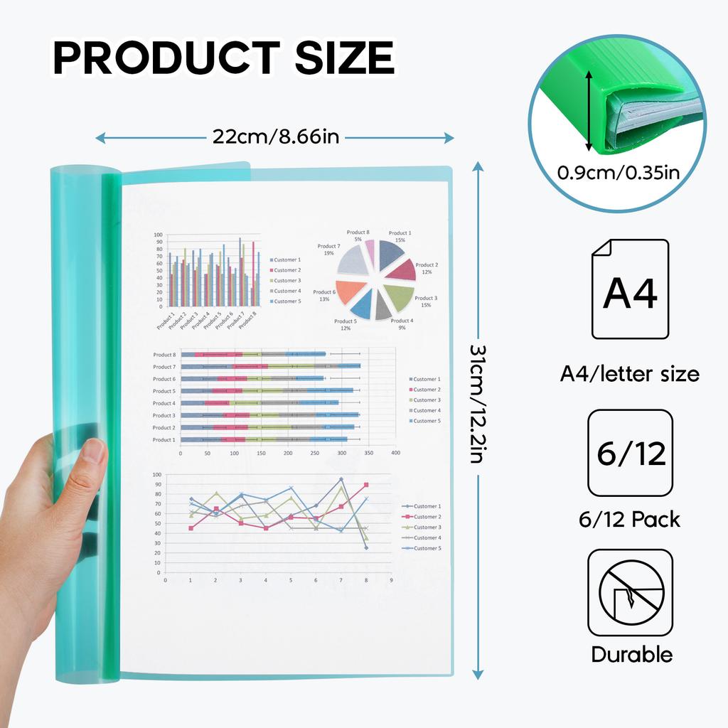 EAGLE Report Covers with Sliding Bar for A4 and Letter Size Paper, Resume Covers Presentation Folders File Document Binder