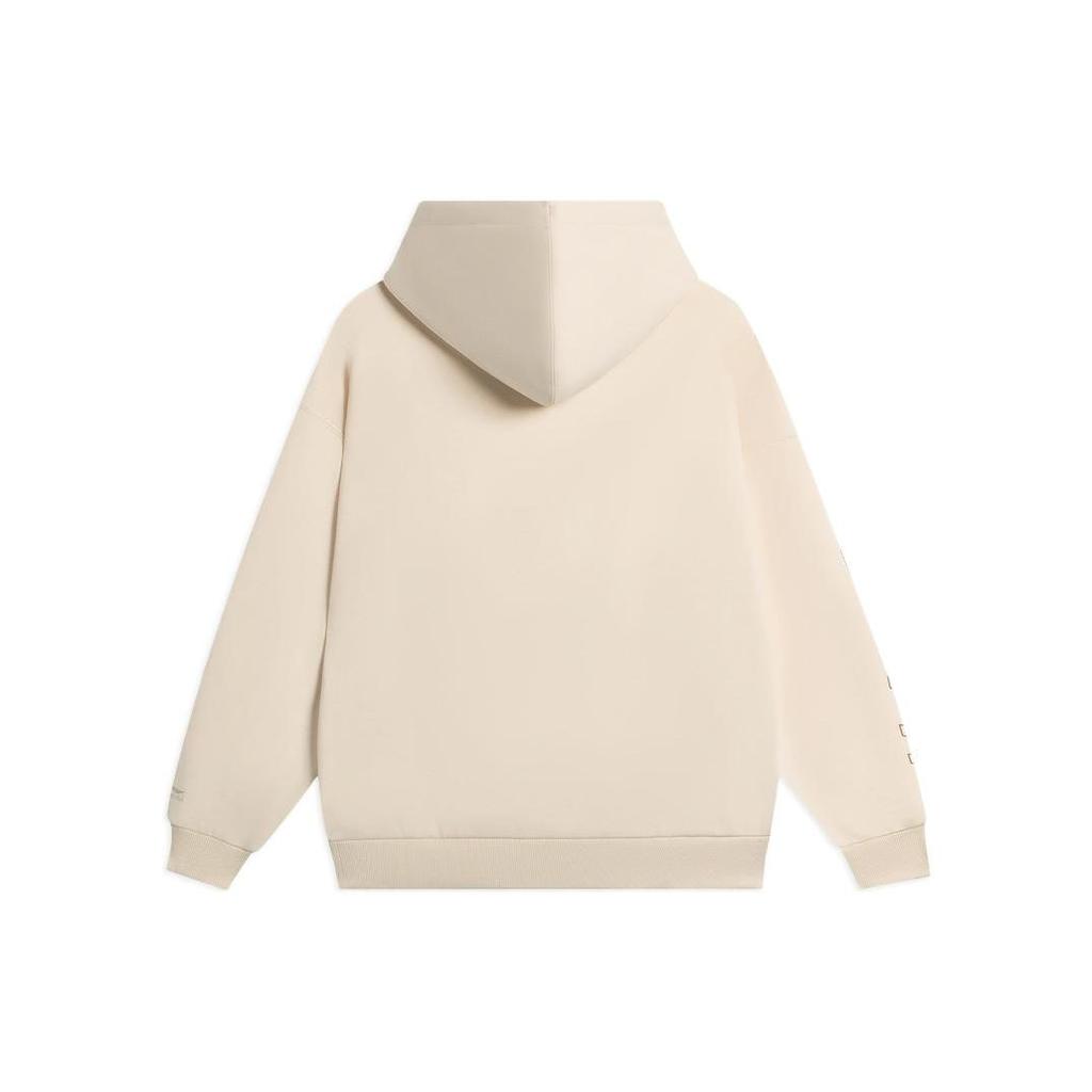 Li-Ning Sports Trend Series Embroidered Logo Hooded Pullover Sweatshirt Unisex Tops Beige AWDSB19-6